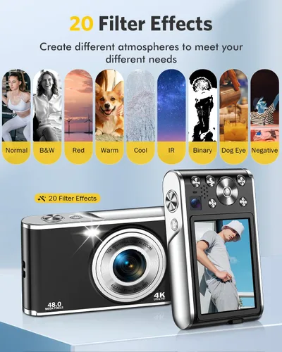 Miniatura 7 de Cámara digital FHD 4K para vlogging con enfoque automático, lente dual de 48MP, zoom digital 16X, pantalla IPS de 2.8" compacta, cámara de video