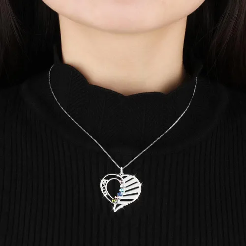 Miniatura 6 de Wendy Made Collar personalizado para mamá para mujer con 1-6 nombres para mamá, collar de piedra natal de corazón personalizado para mamá, madre e