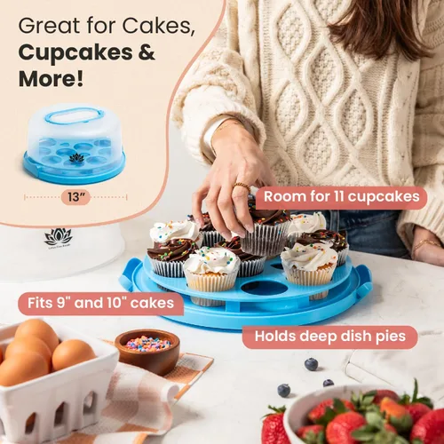 Miniatura 8 de Porta pasteles con tapa y asa, contenedor de almacenamiento de pasteles de 10" con accesorios para hornear, soporte para pasteles con bandeja