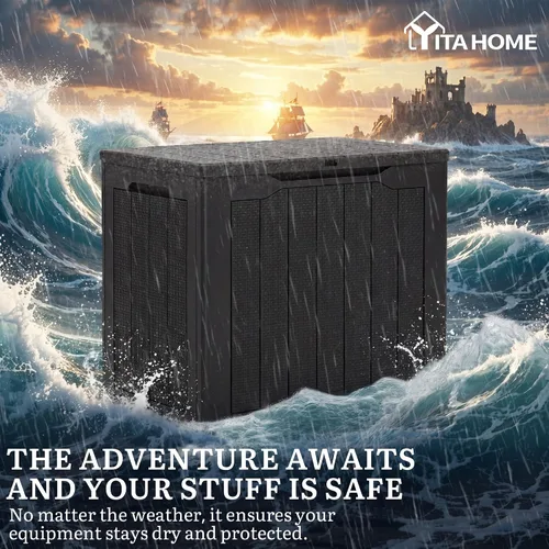 Miniatura 4 de YITAHOME Caja de cubierta para exteriores de 32 galones, caja de almacenamiento impermeable con tapa y lateral bloqueables, contenedor