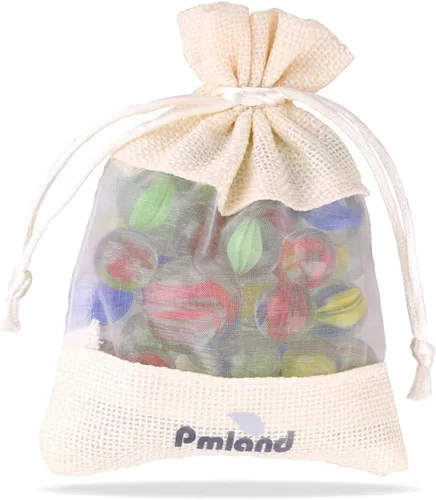 PMLAND 40 unidades de canicas de cristal con diseño de ojos de gatos, munición de tiro, varios colores con una bolsa de almacenamiento con cordón de
