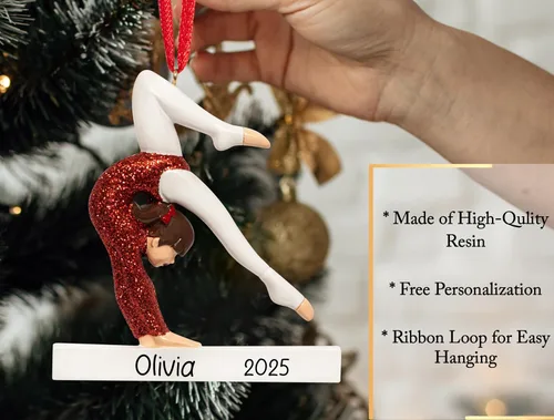 Miniatura 3 de Adorno de Navidad personalizado de gimnasia 2026 Adorno de gimnasia en barra de equilibrio, decoración de mujer para árbol de Navidad, regalo
