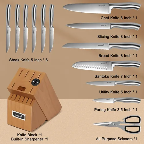 Miniatura 2 de Kuisine Juego de cuchillos afilados de alta calidad, hoja afilada de acero inoxidable de alto carbono, mango ergonómico antideslizante, juego