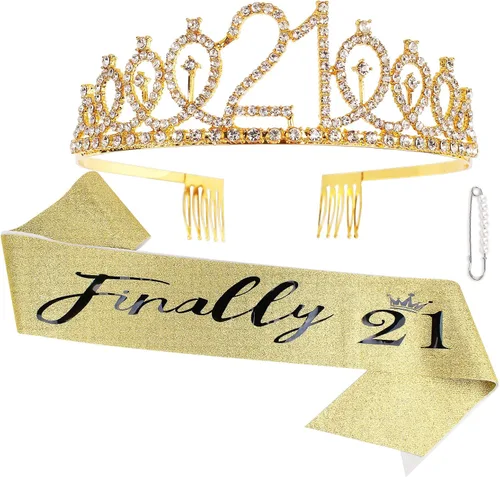 Miniatura 16 de CAVETEE Diadema de cumpleaños para mujer, decoraciones de cumpleaños número 21, banda y corona para fiesta de 21 años (azul, talla única)