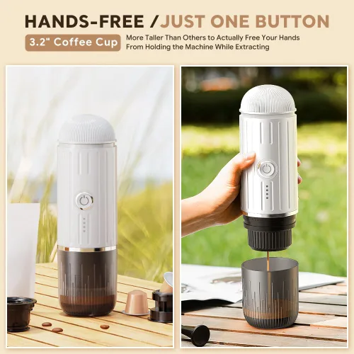 Miniatura 4 de Máquina de café espresso eléctrica portátil compatible con cápsula Nespresso, cafetera de viaje para acampar con café molido, cafetera de auto Blanco