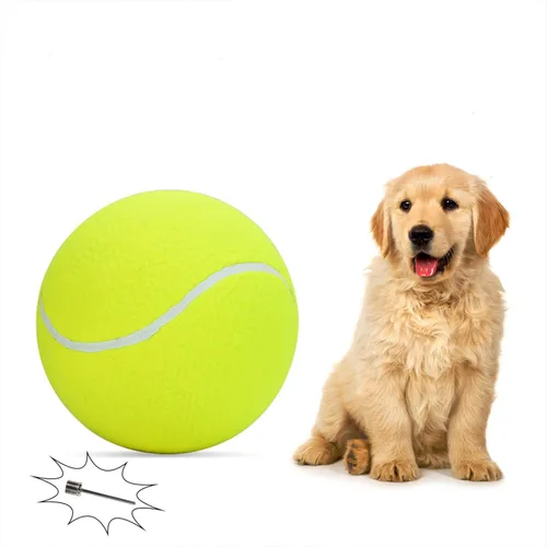Pomeat Pelota de tenis grande para perros de 9.5 pulgadas, pelotas de tenis gigantes inflables para mascotas, juguete para masticar