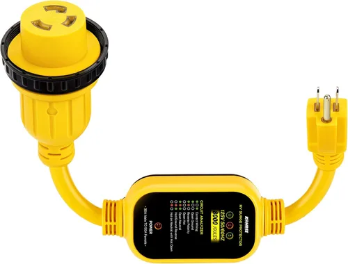 Kohree Adaptador RV de 30 amperios a 110V con protección contra sobretensiones, adaptador de potencia RV de 15 amperios a 30 amperios de 8000 julios