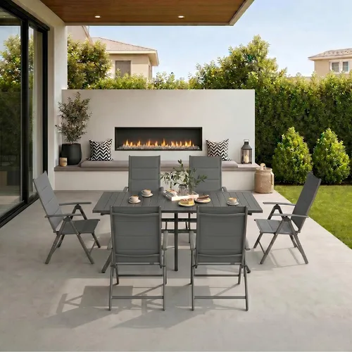 Miniatura 2 de PURPLE LEAF Juego de comedor al aire libre para 6 mesas plegables de patio con mesa rectangular de aluminio y sillas acolchadas para todo
