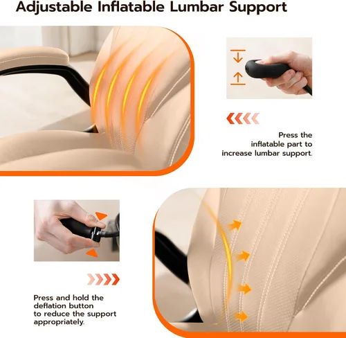 Miniatura 3 de Silla de Escritorio de Oficina, Silla Ergonómica para Computadora con Brazos Abatibles Acolchados y Soporte Lumbar Ajustable, Silla Ejecutiva