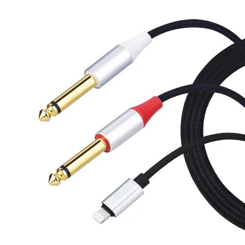 Miniatura 2 de Lightning a Dual 0.250 in mono estéreo Y-cable divisor Lightning a doble 1/4 pulgadas cable de audio compatible con iPhone