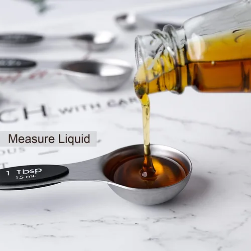 Miniatura 3 de Juego de cucharas medidoras magnéticas de acero inoxidable de doble cara apilables, cucharadita y cucharada para medir ingredientes secos y líquidos