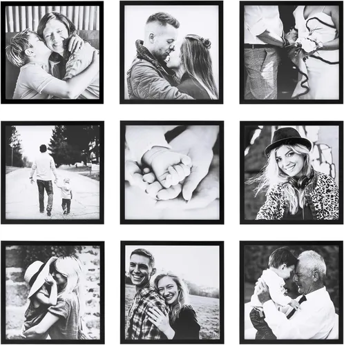 ArtbyHannah Marcos de collage de fotos para pared, marco cuadrado de 8 x 8 pulgadas para decoración de sala de estar o escalera (negro, paquete de 9)
