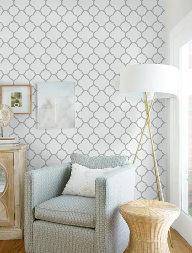 Miniatura 6 de GloryTik - Papel pintado autoadhesivo gris y blanco para despegar y pegar, con diseño de enrejado moderno, removible, geométrico, impermeable