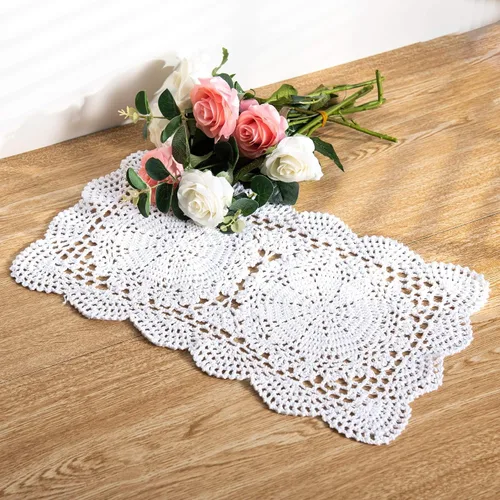 Miniatura 9 de Eiyye Doilies rectangulares hechos a mano, 2 piezas hechas a mano de algodón de ganchillo, manteles individuales de mesa de ganchillo de 10.6 x 16.9