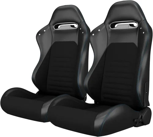 Miniatura 24 de 2 piezas de asientos universales de carreras con deslizadores de doble bloqueo, 1 par de asientos de cubo de cuero PVC con dos almohadas de Negro