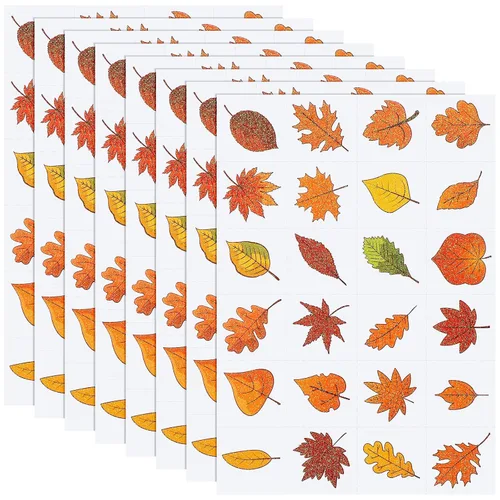 Miniatura 8 de Nosiny 240 tatuajes temporales con purpurina de otoño, calcomanías de hojas de arce, calcomanías de tatuaje de otoño con hojas de otoño, tatuajes