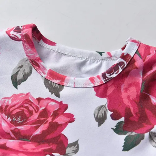 Miniatura 6 de Derouetkia Conjunto de ropa para niñas pequeñas con volantes florales y pantalones de mezclilla rasgados