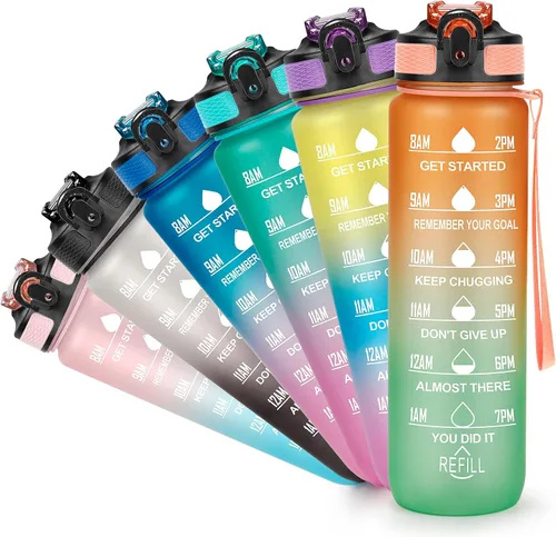 Miniatura 17 de YC Kitchen - Botella de agua motivacional con marcador de tiempo - Botellas de agua de 32 onzas con horarios para beber, botella de agua deportiva a