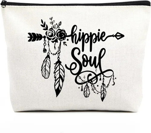 fkovcdy Bolsa de cosméticos retro hippie boho decoración de hongos estética 60's 70's Retro Face Boho Rainbow Good Vibes Frente Cotizaciones Bolsa
