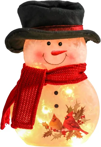 Miniatura 7 de Yinns Lámpara de muñeco de nieve de Navidad iluminada, decoración de muñeco de nieve con luz LED de cristal pintada a mano, decoraciones de Navidad
