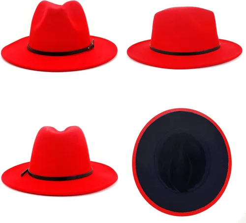Miniatura 3 de Gossifan Sombrero de Panamá de fieltro Fedora de ala ancha con hebilla de cinturón
