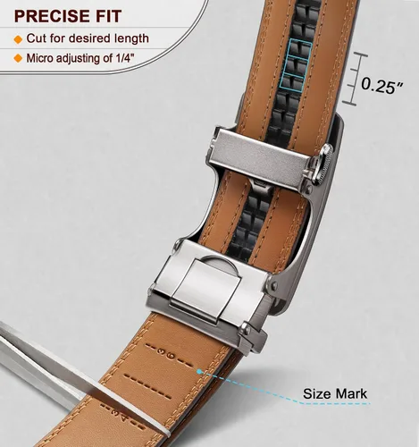 Miniatura 4 de KEMISANT Cinturón para hombre, cinturón de trinquete de cuero, ajuste personalizable, estilo sin esfuerzo de 1.378 in