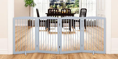 Miniatura 11 de PUPETPO Puerta independiente para mascotas para perros, puerta plegable de madera para perros para casa, puerta interior para perros para puertas