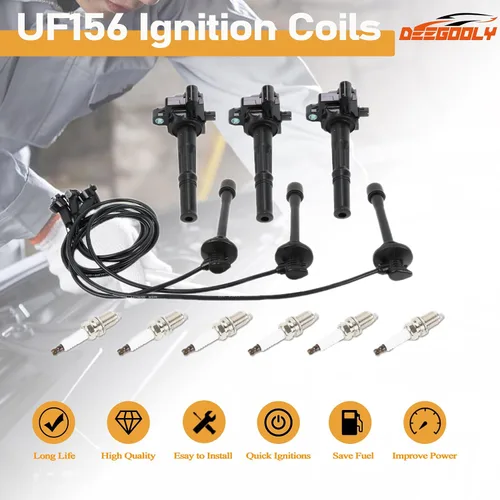 Miniatura 2 de Paquete de 3 bobinas de encendido UF156 y 6 bujías de iridio y 3 cables de bujía compatibles con Toyota 4Runner T100 Tacoma Tundra 1995-2004 3.4L