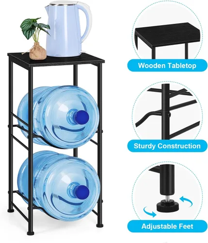Miniatura 4 de Organizador para botellas de agua de 5 galones, soporte para jarra de agua con estantes superiores, estante de almacenamiento de jarra de 2 niveles