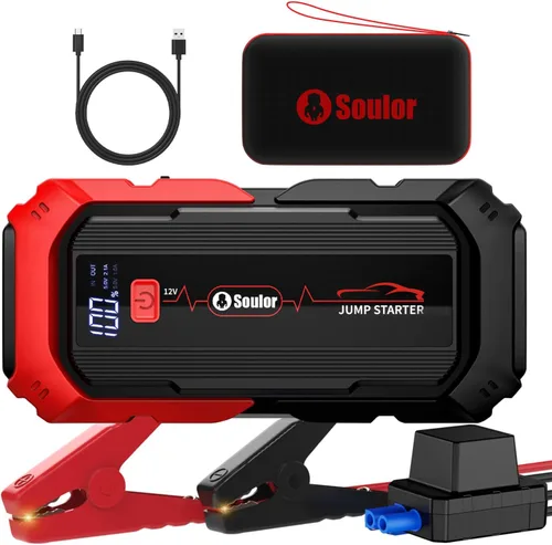 Miniatura 11 de Arrancador de batería de coche de 5000A, arrancador portátil con cable de puente, banco de energía de carga rápida, linterna de 3 modos, brújula