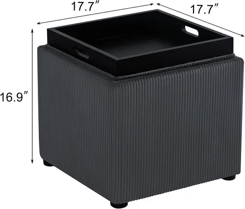 Miniatura 3 de Joveco Otomana Cuadrada con Almacenamiento con Bandeja, Pequeño Taburete de Reposapiés de Corderito, Mesa de Centro para Dormitorio y Sala de Estar