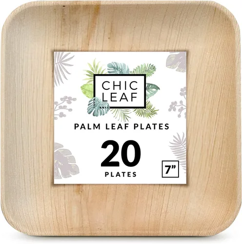 Miniatura 9 de Chic Leaf Platos Compostables de Hoja de Palma - 6" Cuadrados, Paquete de 50 - Vajilla Desechable para Comida Navideña, Platos de Aperitivo Rústicos
