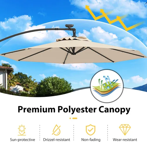Miniatura 6 de Tangkula Sombrilla solar de patio de 10 pies, sombrilla voladiza para exteriores con rotación de 360 grados, poste de aluminio, fácil ajuste