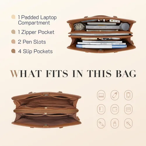 Miniatura 3 de Missnine Bolsa Tote para Laptop para Mujeres 15.6 Pulgadas, Bolsas de Trabajo de Cuero, Cartera de Computadora para Maestras, Maletín, Bolso de Mano
