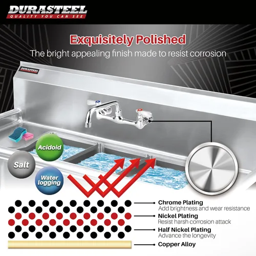 Miniatura 3 de DuraSteel Grifo de Fregadero de Cocina Comercial - Sin Plomo de 8" Montaje en Pared Central para Fregadero de Servicios con Caño Giratorio de 16