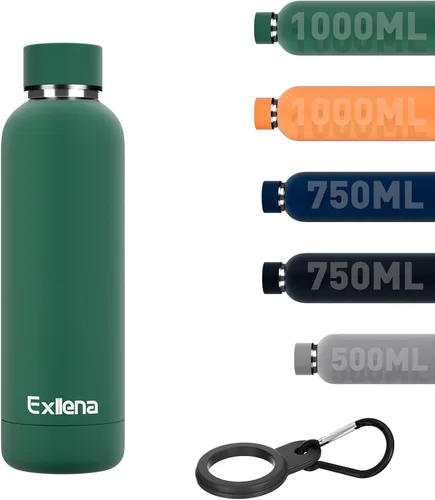 Miniatura 20 de Exllena Botella de agua pequeña de 12 onzas con clip, doble pared de acero inoxidable al vacío, pequeña botella de agua aislada que mantiene