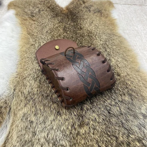 Miniatura 5 de HiiFeuer Mini bolso medieval de piel sintética, bolsa para cinturón renacentista portátil, monedero nórdico, bolsa de dados para LARP Ren Faire