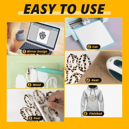 Miniatura 5 de HTVRONT Leopard HTV - Vinilo de transferencia de calor de 8 piezas, vinilo para planchar con estampado de leopardo para camisetas, fácil de cortar