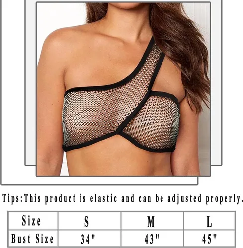 Miniatura 5 de Navoky Top corto de bikini con diamantes de imitación estilo bohemio negro sexy lentejuelas de malla brillante para fiestas, brasier de verano sin