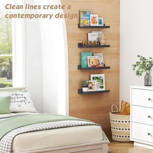 Miniatura 3 de Forbena Estante de repisa negra para fotos, estantes flotantes con borde para pared, estantes de pared pequeños para baño, dormitorio, cocina