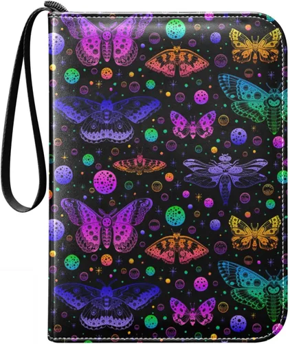 Carpeta bohemia para tarjetas de mariposa y luna, con 400 bolsillos, 50 páginas extraíbles, 3 anillos, 4 bolsillos para tarjetas de juego, TCG