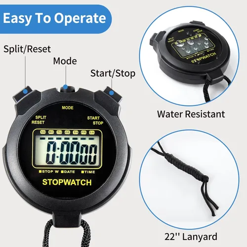 Miniatura 4 de Cronómetro digital con temporizador de pantalla grande con reloj y fecha, sin función de alarma, cronómetros simples para entrenadores deportivos
