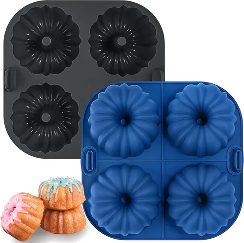 Miniatura 8 de Webake Sartén de silicona para hornear para hornear, moldes de tubo estriado antiadherentes sin BPA, 4 cavidades, juego de 2