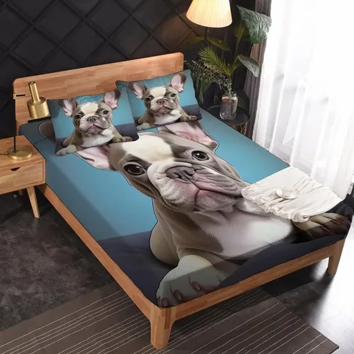 Miniatura 2 de Juego de sábanas de bulldog francés tamaño individual, sábanas de microfibra suave y bolsillo profundo, sábanas y fundas de almohada estampadas sin