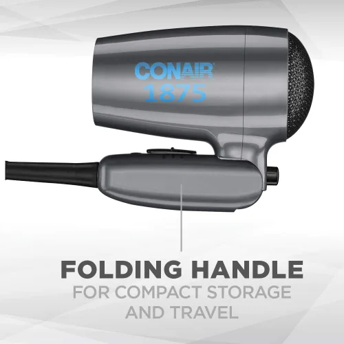 Miniatura 3 de Conair - Secador de cabello de viaje con doble voltaje, 1875 W, secador compacto con mango plegable, gris, (paquete de 4)