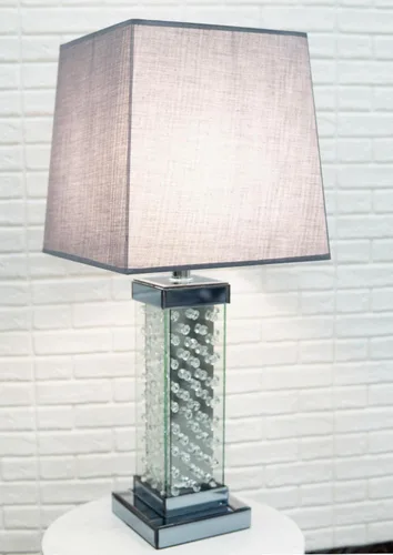 Miniatura 9 de Ebros Gift Moderna y elegante lámpara de mesa rectangular con cristales flotantes biselados de cristal y metal, con pantalla de tela gris, acento