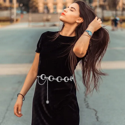 Miniatura 3 de FIORETTO Cinturón de cadena para mujer, cadena de metal para mujer, cadena multicapa para vestido