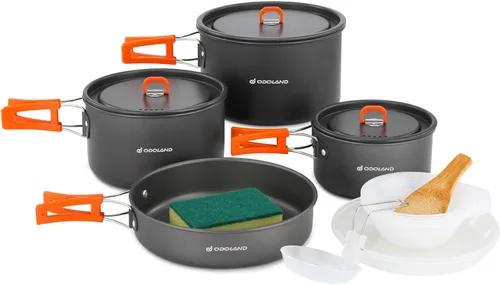 Miniatura 8 de Odoland 15pcs Camping Cookware Non-Stick Lightweight Camping Pots and Pans Set with Kettle Plastic Plates Bowls Soup Spoon for Camping, Backpacking