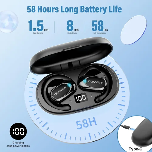 Miniatura 3 de Auriculares de oreja abierta, auriculares inalámbricos Bluetooth 5.4 con grandes ganchos para los oídos, auriculares abiertos ultra cómodos, sonido