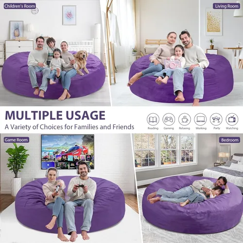 Miniatura 217 de Puf de 5 pies, puf grande con relleno de espuma viscoelástica, sofá puff esponjoso con funda de terciopelo holandés, puf redondo para sala de estar